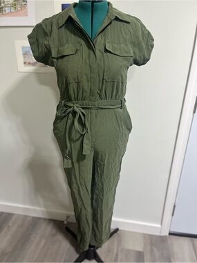 Nine West Olive Green Utility Belted Jumpsuit